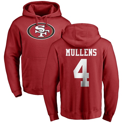 Men San Francisco 49ers Red Nick Mullens Name and Number Logo #4 Pullover NFL Hoodie Sweatshirts->women nfl jersey->Women Jersey